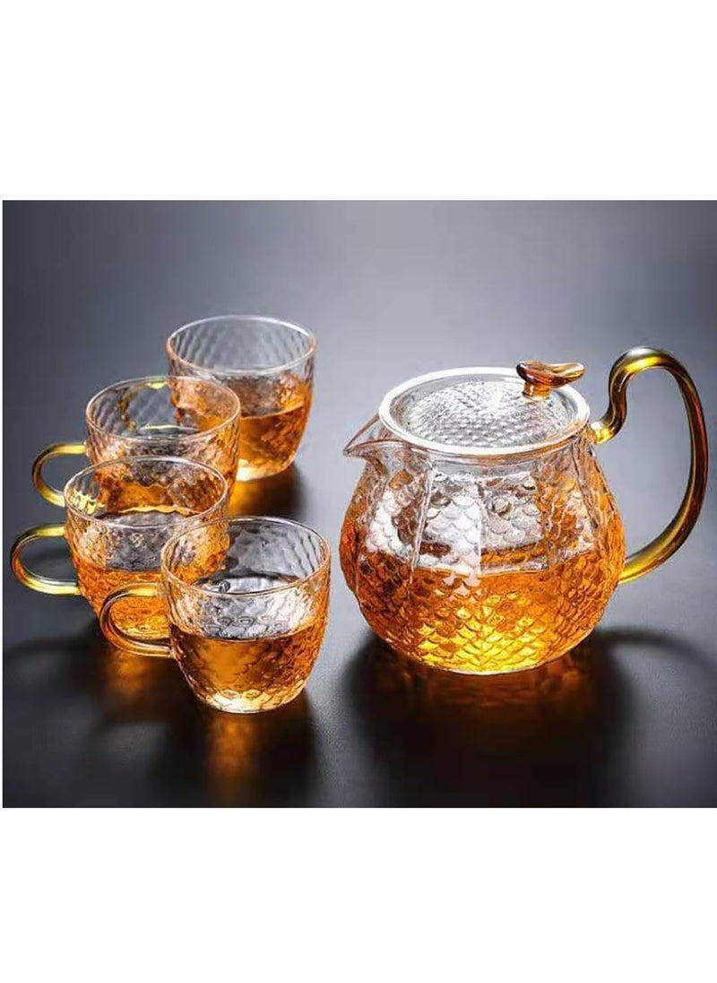 Beauenty 5 Piece Glass Tea Set with Removable Infuser, Borosilicate Glass Tea Kettle, Teapot Set, Tea Cup Set, Coffee Tea Gift Sets, 1 Teapot 600ml and 4 Cups 120ml  - Image 2