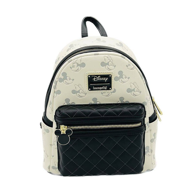 Loungefly x Funko POP! Disney Mickey & Minnie Mouse Debossed All Over Print Mini Backpack (25.4 x 12.7 x 22.9 cm, Black/Cream) - Image 1