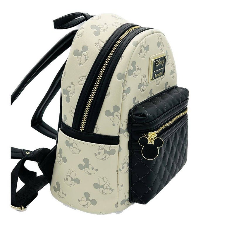 Loungefly x Funko POP! Disney Mickey & Minnie Mouse Debossed All Over Print Mini Backpack (25.4 x 12.7 x 22.9 cm, Black/Cream) - Image 2