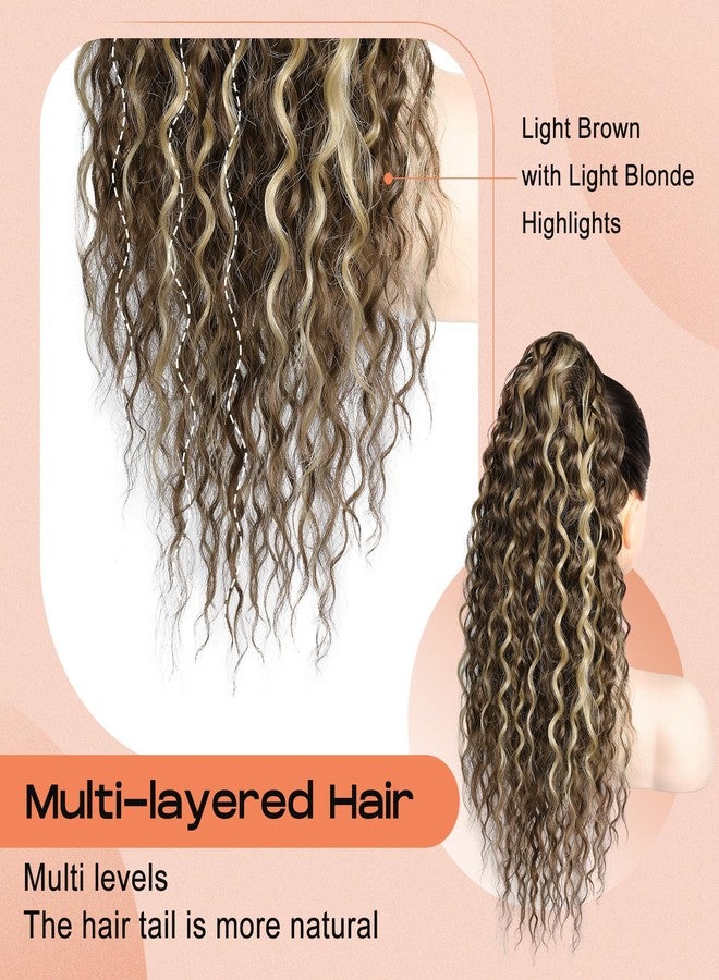 سيكيا وصلة شعر ذيل حصان من سيكيا، PT005 إيزابيلا، طول 22 بوصة، شعر بوهيمي مجعد برباط، خفيف ومنفوش، متعدد الطبقات، وصلات شعر بمشبك، شعر صناعي بني فاتح مع خصلات شقراء فاتحة - Image 2