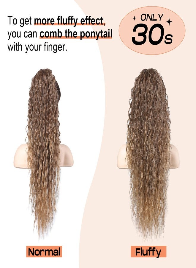 سيكيا وصلة شعر ذيل حصان من سيكيا، PT005 إيزابيلا، طول 22 بوصة، شعر بوهيمي مجعد برباط، خفيف ومنفوش، متعدد الطبقات، وصلات شعر بمشبك، شعر صناعي بني فاتح مع خصلات شقراء فاتحة - Image 3