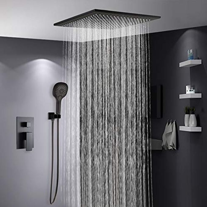 LightInTheBox Contemporary 2-Function Rain Shower Head Ceiling Mounted Rainfall Square Shower Head Stainless Steel Overhead Rainfall Massage Top Sprayer Matte Black - Image 4