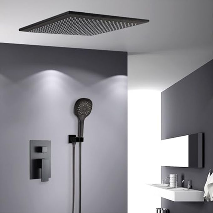 LightInTheBox Contemporary 2-Function Rain Shower Head Ceiling Mounted Rainfall Square Shower Head Stainless Steel Overhead Rainfall Massage Top Sprayer Matte Black - Image 5