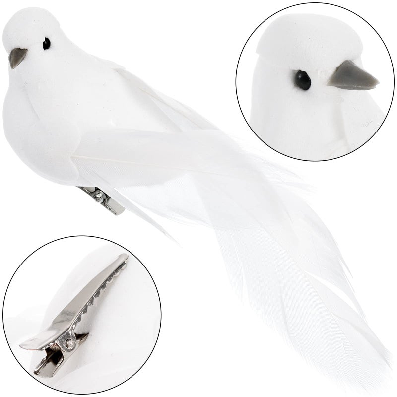 Okllen 12 Pack Artificial White Birds, Feathered Mini Doves Decor with Clips, White Dove Ornaments for Christmas Tree Home Garden Wedding Party DIY Decoration - Image 3