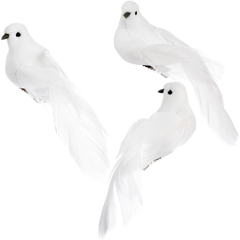 Okllen 12 Pack Artificial White Birds, Feathered Mini Doves Decor with Clips, White Dove Ornaments for Christmas Tree Home Garden Wedding Party DIY Decoration - Image 5