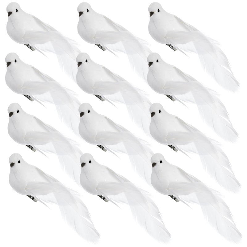 Okllen 12 Pack Artificial White Birds, Feathered Mini Doves Decor with Clips, White Dove Ornaments for Christmas Tree Home Garden Wedding Party DIY Decoration - Image 1