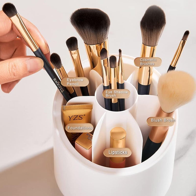 Melgoza Rotable Makeup Brushes Organizer Stand with Lid - 7 Sation Desk Organizer for Brushes, Makeup, Cosmetic Storage Holder for Dressing Table, Bathroom Counter (White) - Image 5