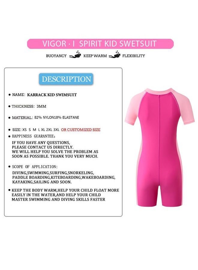 karrack Girls and Boys One Piece Rash Guard Swimsuit Kid Water Sport Short Swimsuit UPF 50+ Sun Protection Bathing Suits, Pink, 11-13 Years - Image 4