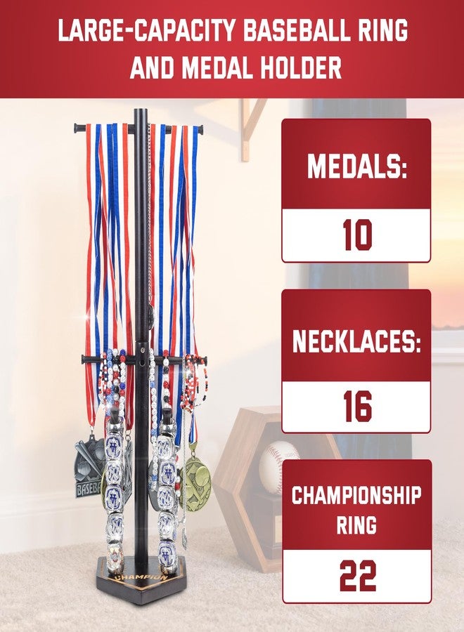 DigNew Baseball Ring Holder With Medal Hanger,Wooden Championship Memorabilia Display Holder Accessories,Baseball or Softball Drip Necklace Organizer Holder,Jewelry Organizer,23Inch x 8.6Inch - Image 3