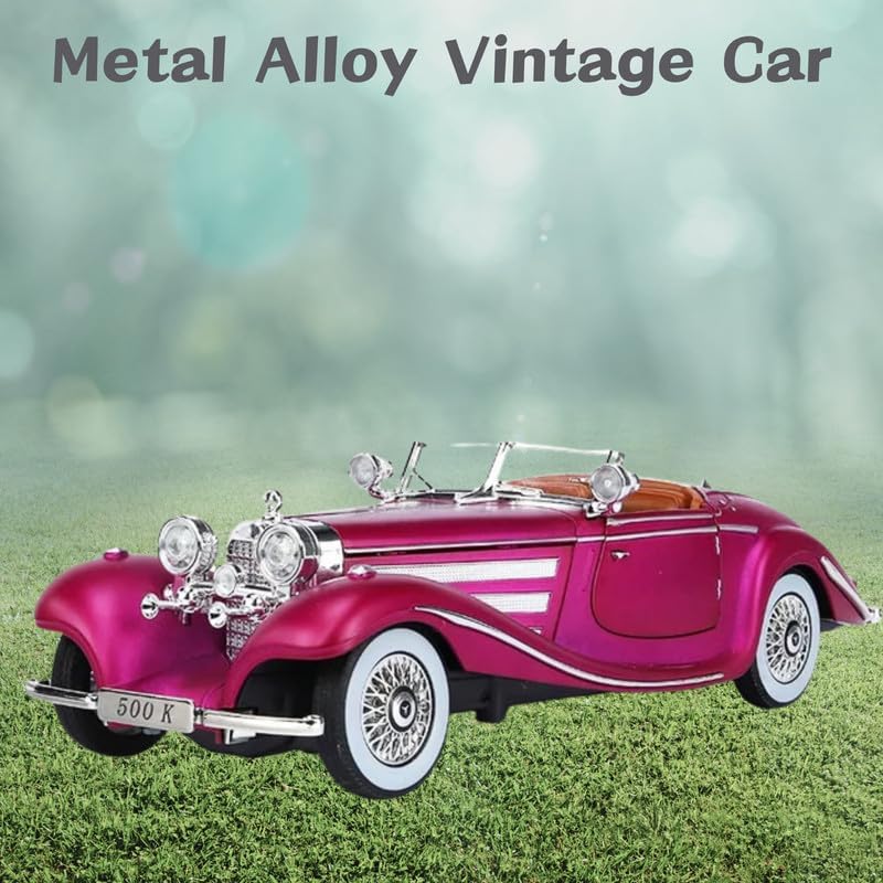 DEOXY 1:24 Vintage Car with Openable Door, Sound, Light Pull Back Collection Decorate Metal Model Car Toys(Vintage Toy), Pink - Image 4