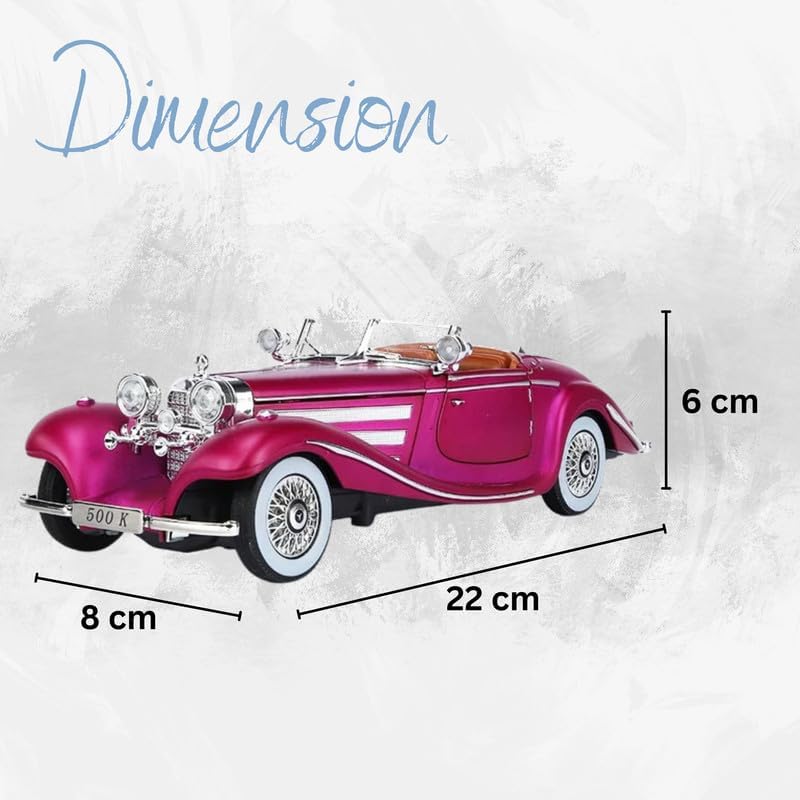DEOXY 1:24 Vintage Car with Openable Door, Sound, Light Pull Back Collection Decorate Metal Model Car Toys(Vintage Toy), Pink - Image 2