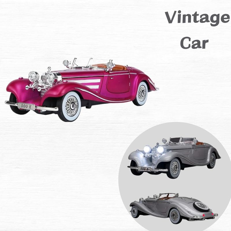 DEOXY 1:24 Vintage Car with Openable Door, Sound, Light Pull Back Collection Decorate Metal Model Car Toys(Vintage Toy), Pink - Image 5