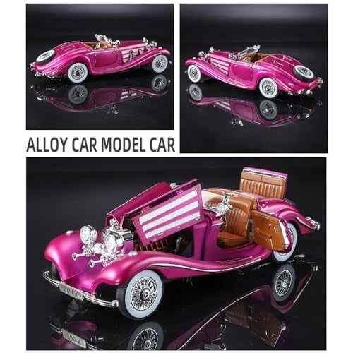 DEOXY 1:24 Vintage Car with Openable Door, Sound, Light Pull Back Collection Decorate Metal Model Car Toys(Vintage Toy), Pink - Image 3