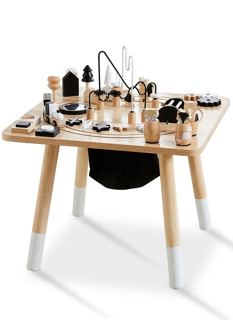 MaBaby - Montessori Wooden Activity Table, Baby Activity Cubes for Kids, Toddler Sensory Table, Baby Standing Activity Center, Play Table - Image 1