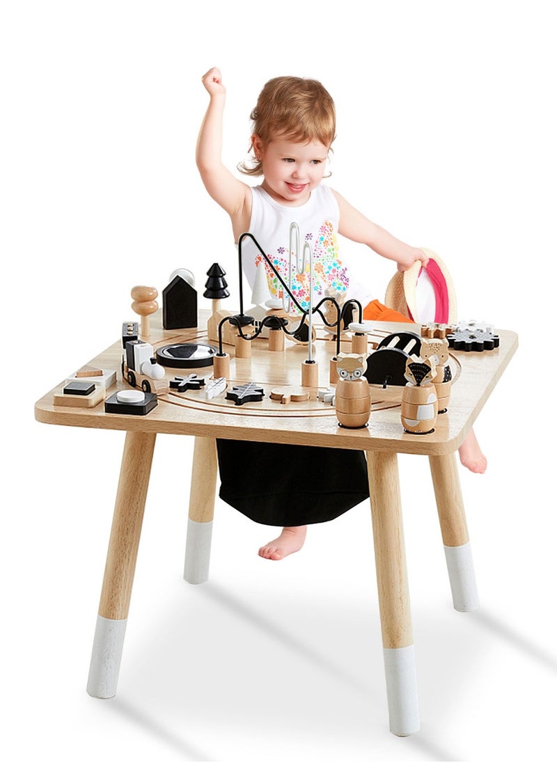 MaBaby - Montessori Wooden Activity Table, Baby Activity Cubes for Kids, Toddler Sensory Table, Baby Standing Activity Center, Play Table - Image 1