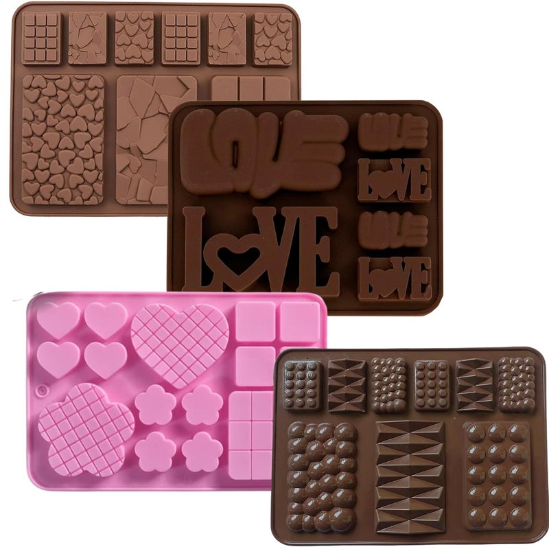 MoldBerry Assorted Chocolate Bar Love bar Heart Bar Mould Silicone Chocolate Bar Moulds Multiple Shapes Mini Heart Love Cracks Small Cadbury Mold for Cake Decorating Candy Jelly Chocolate Waffle - Image 1