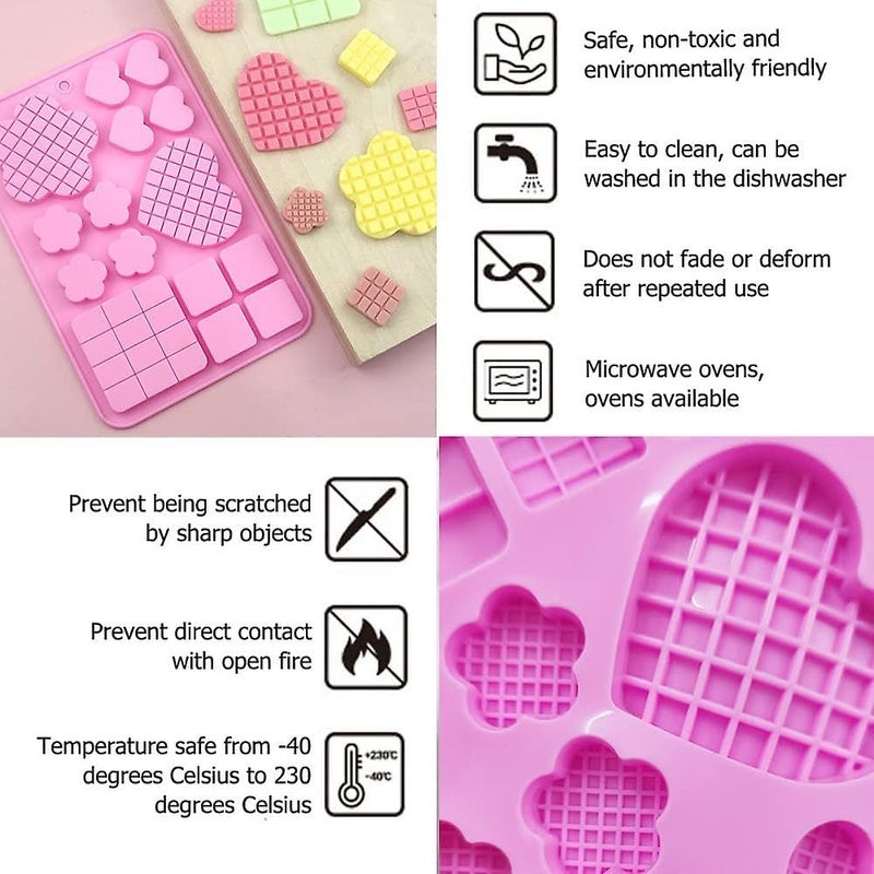 MoldBerry Assorted Chocolate Bar Love bar Heart Bar Mould Silicone Chocolate Bar Moulds Multiple Shapes Mini Heart Love Cracks Small Cadbury Mold for Cake Decorating Candy Jelly Chocolate Waffle - Image 5