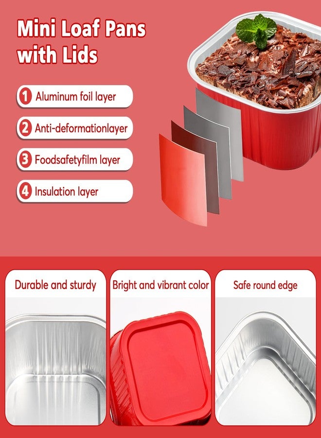 Ruckae 100 Pcs Mini Square Baking Cups with Lids-Disposable Foil Dessert Containers,Mini Cake Pans with Lids,Aluminum Dessert Cups for Parties and Weddings (Red, 5oz) - Image 2