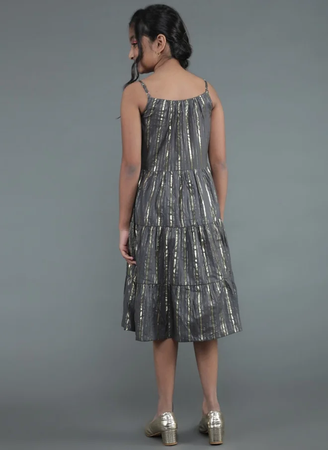 أيه كيه إس Grey Striped A-Line Midi Dress for Girls