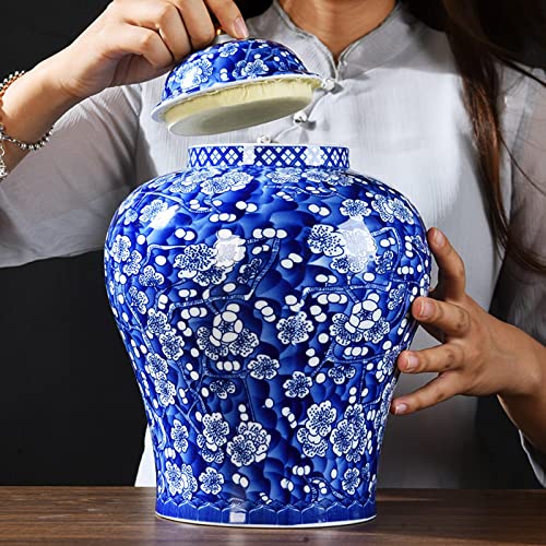 CALANDIS® Chinese Style Plum Ceramic Bud Vase Ginger Jar with Lid Glazed Asian Decor - Image 5