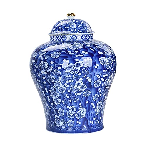 CALANDIS® Chinese Style Plum Ceramic Bud Vase Ginger Jar with Lid Glazed Asian Decor - Image 1