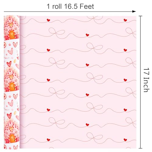 MAYPLUSS Valentines Day Wrapping Paper, Pink Heart Wrap Paper Love Car House Gift Wrapping Roll for Girl Anniversaries Romantic Celebration, 17IN X 16.5FT - Image 4