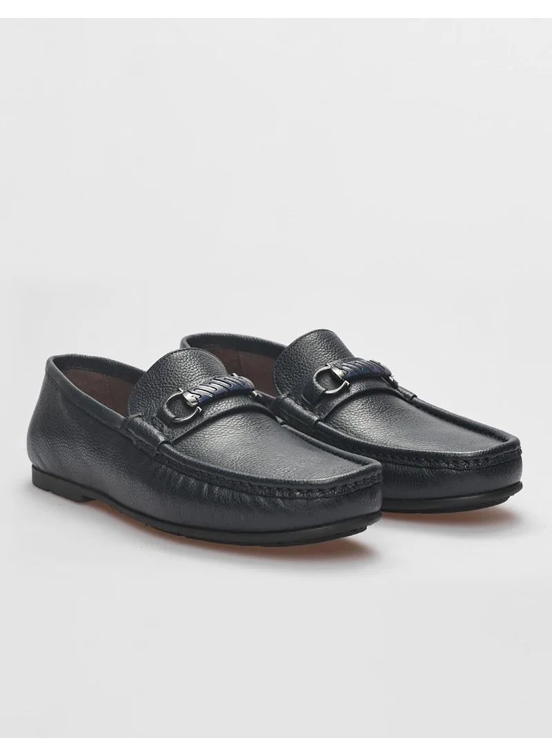 كاباني Leather Navy Blue Buckle Men's Loafer