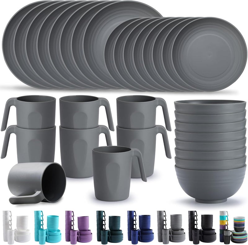 Kyraton Plastic Dinnerware Sets of 32 Pieces Service For 8, Unbreakable And Reusable Light Weight Plates Mugs Bowls Dishes Easy to Carry And Clean Microwave Safe BPA Free Dishwasher Safe - Image 1