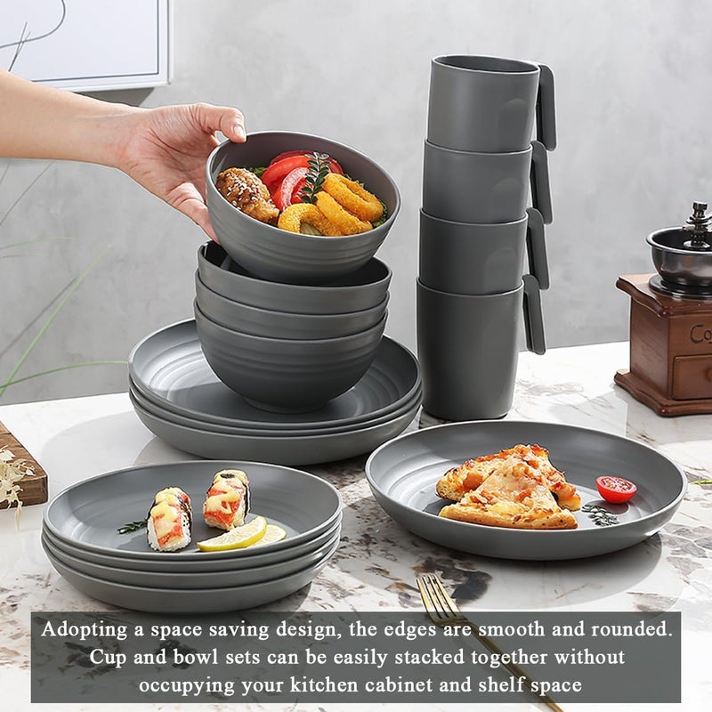 Kyraton Plastic Dinnerware Sets of 32 Pieces Service For 8, Unbreakable And Reusable Light Weight Plates Mugs Bowls Dishes Easy to Carry And Clean Microwave Safe BPA Free Dishwasher Safe - Image 3
