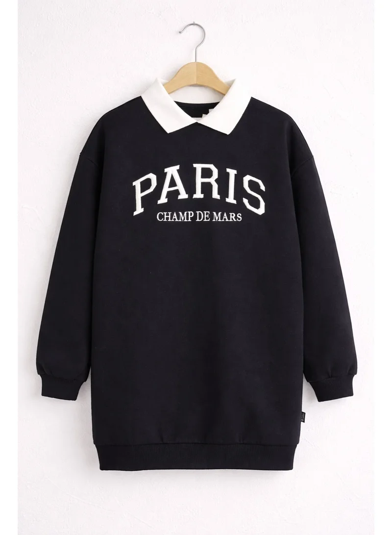 No Way Monday Girls "Paris" Print Collared Sweatshirt Dress
