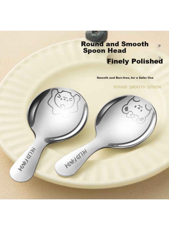 WORTHBUY Worthbuy 304 Stainless Steel Short Handle Round Spoon Portable Soup Spoon Tea Powder Spoon Children's Spoon Mini Dessert Spoon Small Spoon - Image 3