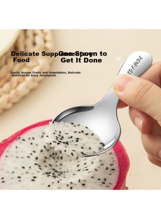 WORTHBUY Worthbuy 304 Stainless Steel Short Handle Round Spoon Portable Soup Spoon Tea Powder Spoon Children's Spoon Mini Dessert Spoon Small Spoon - Image 2