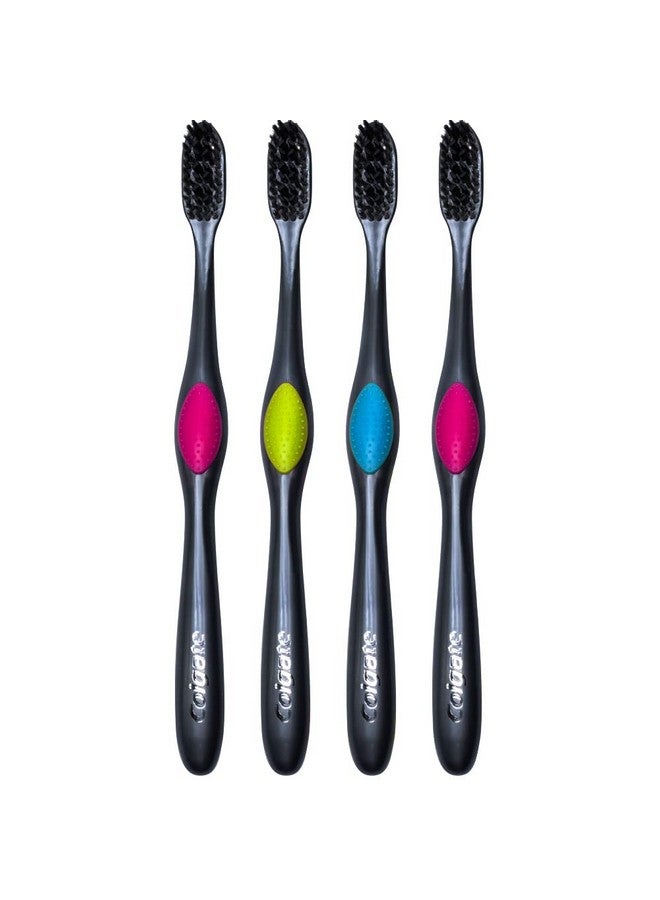 كولجيت فرشاة أسنان كولجيت 360 بنكهة الفحم، شعيرات ناعمة بطرف خيط تنظيف الأسنان (ألوان متنوعة) - عبوة من 4 قطع - Image 2