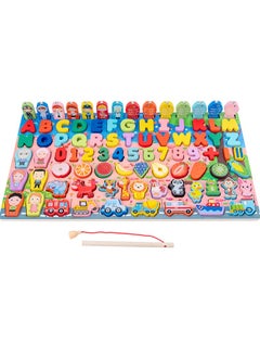 Wooden Number Puzzles for Toddlers 9-in-1 Color Alphabet Shape Sorting Fishing Game Toys
