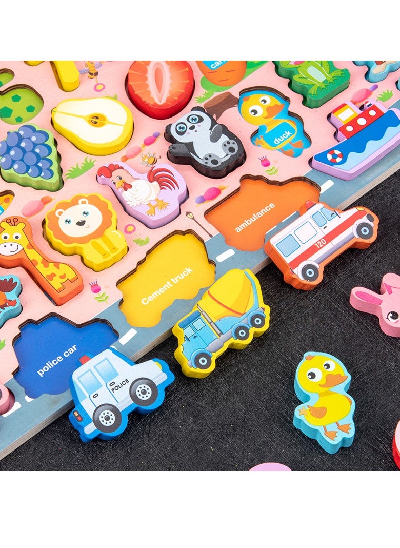 MIXDE - Wooden Number Puzzles for Toddlers 9-in-1 Color Alphabet Shape Sorting Fishing Game Toys - Image 1