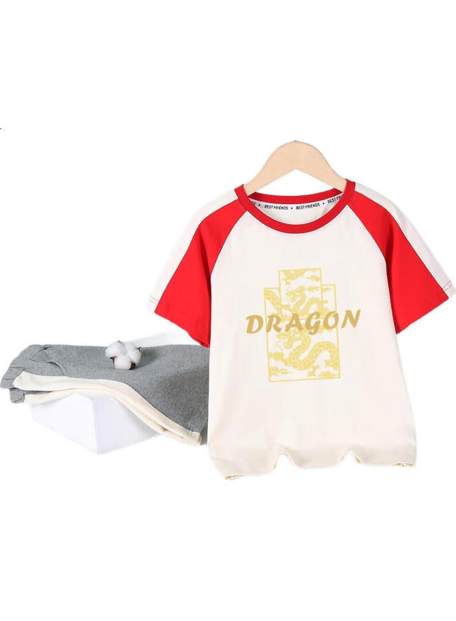 Yuzhaolin Boys' Short-Sleeve Set, Children'S Summer Outfit, Short-Sleeve Shorts, For Young And Older Children, Year Of The Dragon Chinese Style Trendy Clothing, Kids' Wear - Image 3