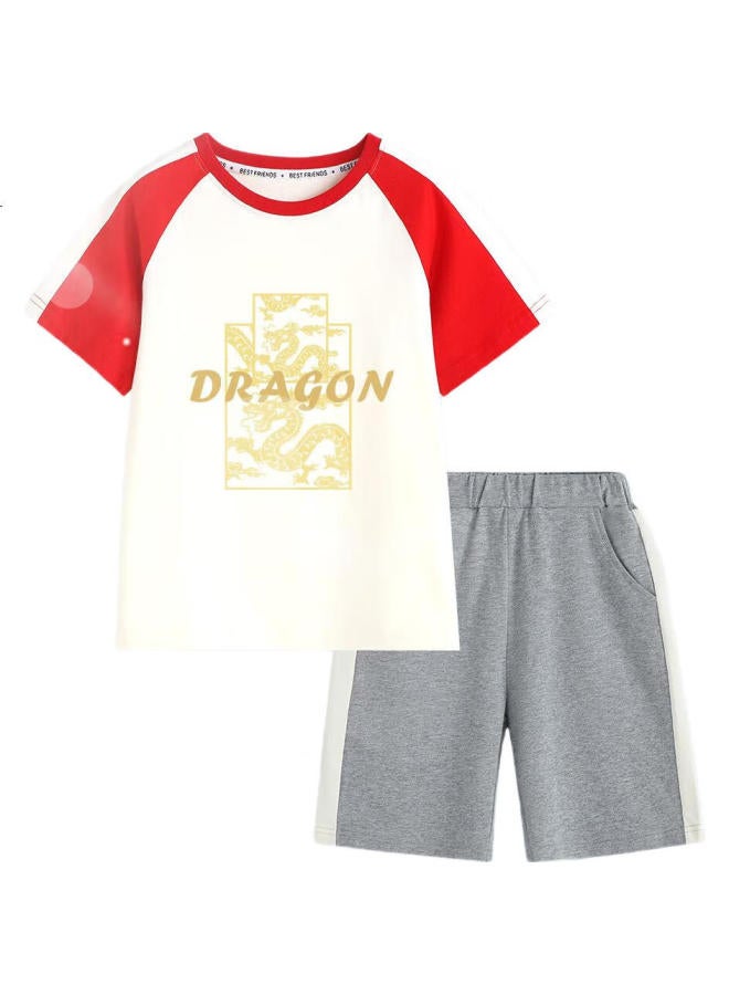 Yuzhaolin Boys' Short-Sleeve Set, Children'S Summer Outfit, Short-Sleeve Shorts, For Young And Older Children, Year Of The Dragon Chinese Style Trendy Clothing, Kids' Wear - Image 2
