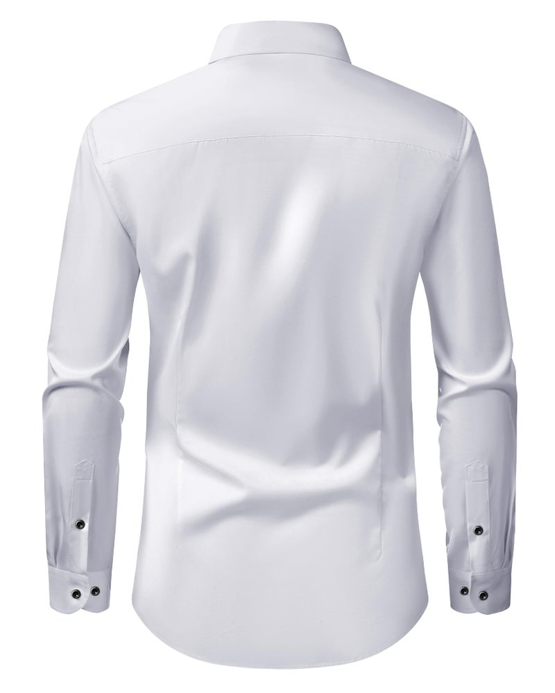Lusead White Button Down Shirts for Men Tuxedo Long Sleeve Wedding Stretch Wrinkle Free Slim Fit Formal Mens Dress Shirt - Image 2