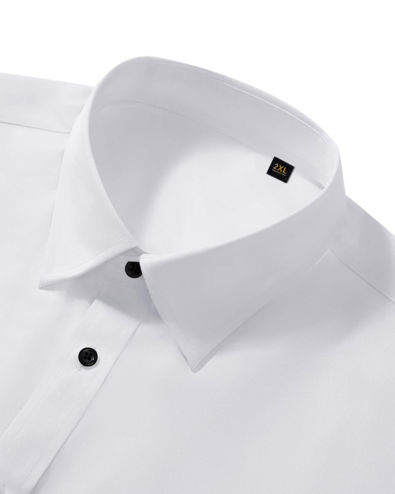 Lusead White Button Down Shirts for Men Tuxedo Long Sleeve Wedding Stretch Wrinkle Free Slim Fit Formal Mens Dress Shirt - Image 3