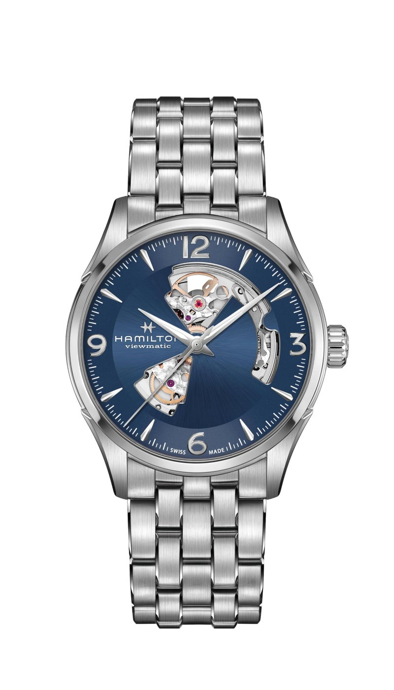 Hamilton Watch Jazzmaster Open Heart Auto | Swiss Made | 42mm Stainless Steel Case | Blue Dial Analog Watch | Silver Stainless Steel Bracelet (Model: H32705141) - Image 5