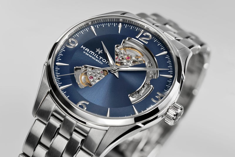 Hamilton Watch Jazzmaster Open Heart Auto | Swiss Made | 42mm Stainless Steel Case | Blue Dial Analog Watch | Silver Stainless Steel Bracelet (Model: H32705141) - Image 2