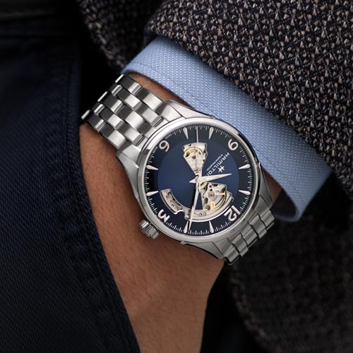 Hamilton Watch Jazzmaster Open Heart Auto | Swiss Made | 42mm Stainless Steel Case | Blue Dial Analog Watch | Silver Stainless Steel Bracelet (Model: H32705141) - Image 3