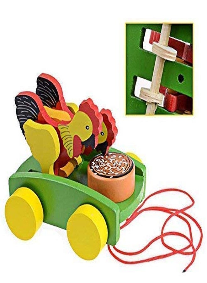 Neotea Wooden Musical Pull Along Toy Cute Chicken Drumming Pull Along Car with Attached String Pack of 1 | for 12 Months & Above Kids, Toddlers, Infant & Preschool Toys | Encourage Walking -Multicolor - Image 3