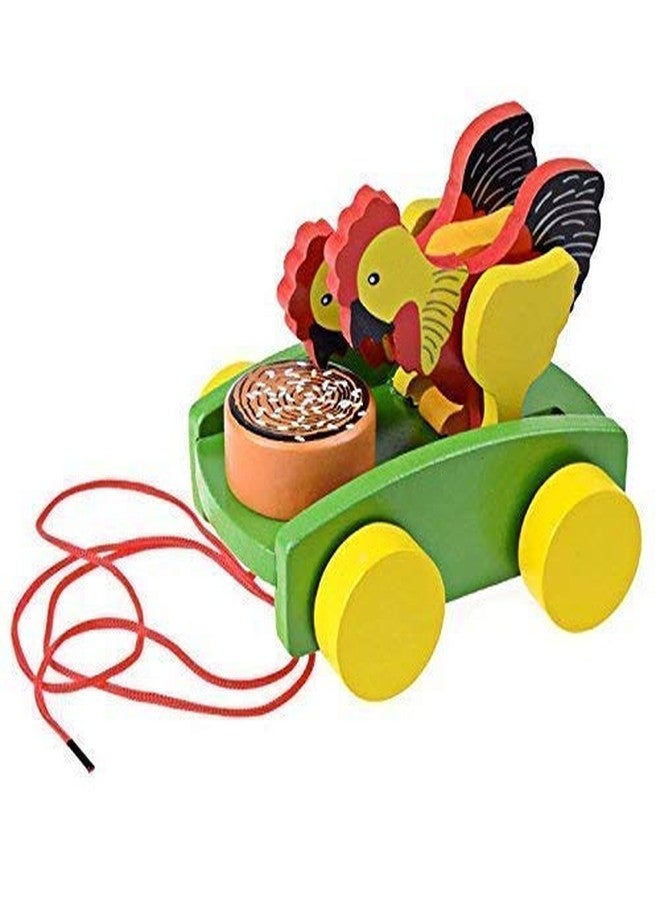 Neotea Wooden Musical Pull Along Toy Cute Chicken Drumming Pull Along Car with Attached String Pack of 1 | for 12 Months & Above Kids, Toddlers, Infant & Preschool Toys | Encourage Walking -Multicolor - Image 1