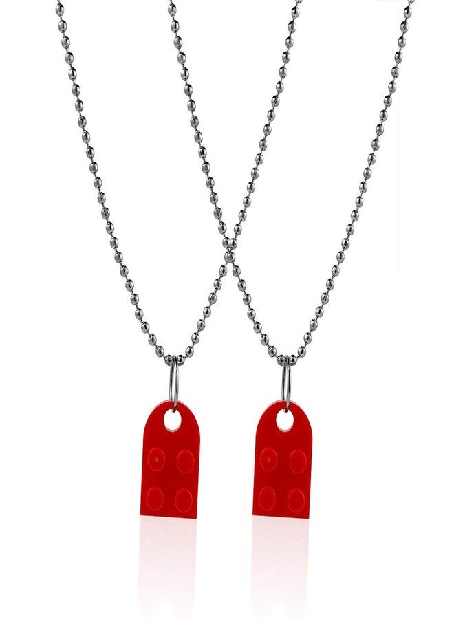 Pingyongchang Couples Colorful Brick Heart Pendant Shaped Necklace for Friendship 2 Two Piece Keychain Puzzle Jewelry Set Made with Elements Valentine's Day Best Friend-Red - Image 2