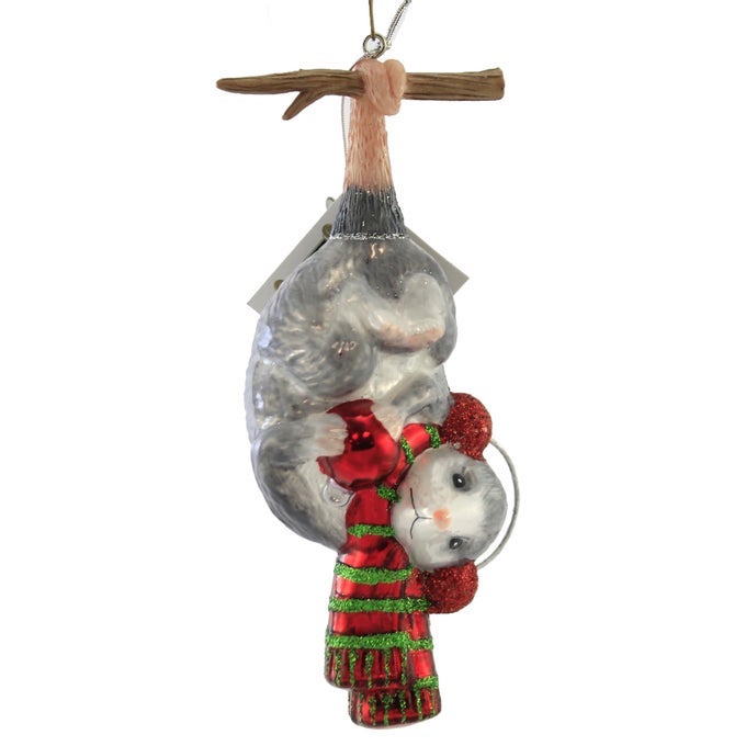 NOBLE GEMS HANGING CHRISTMAS POSSUM GLASS ORNAMENT NB1581