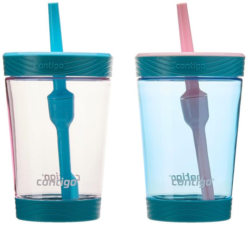 Contigo Kids Spill-Proof 14oz Tumbler with Straw and BPA-Free Plastic, Fits Most Cup Holders and Dishwasher Safe, 2-Pack Strawberry Cream & Blue Raspberry - Image 1