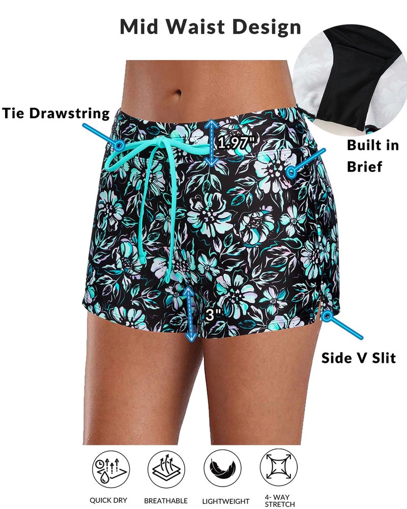 Aqua Eve Two Piece Women's Tankini Swimsuits Blouson Swim Tank Top with Shorts Modest Bathing Suits Blue Green Flower M - Image 4