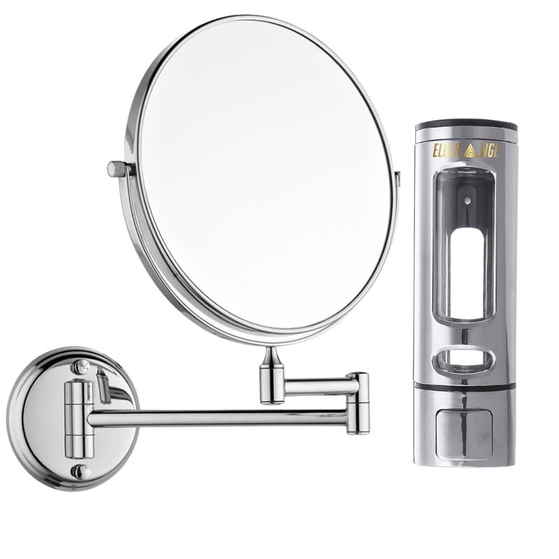 ELECRANGE Staineless Steel 5X Magnifying Shaving Makeup Mirror with ABS Plastic 400ML Liquid Soap Dispenser for Bathroom Bathroom Accessories Combo Set for Home Chrome - Image 1