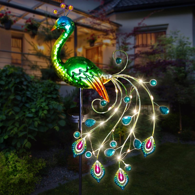 Glintoper Solar Garden Lights 39 Inch Height Outdoor Metal Peacock Decorative Garden Stakes Mothers Day Ideal Gifts Waterproof Path Lights Lawn Stake Ornaments for Patio Pathway Yard Decoration